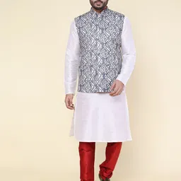 W & G Men Solid Kurta with Churidar & Nehru Jacket-picture-14