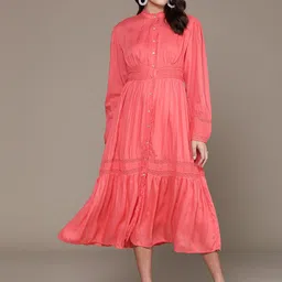 Label Ritu Kumar Puff Sleeve A-Line Midi Dress with Camisoles-image-20
