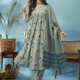 Anouk Women Floral Printed Regular Kurta with Trousers & With Dupatta-6