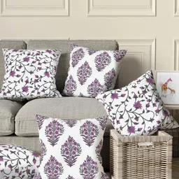 Trance Home Linen Mauve & White Set of 5 Floral Square Cushion Covers-5