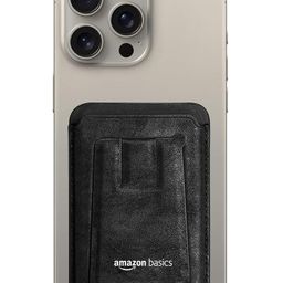 amazon basics Unisex Magnetic Magsafe Wallet | Secure-Grip Finger Loop | Vegan Leather (Black) image 1