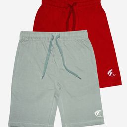 Kiddopanti Pack of 2 Solid Knee Length Shorts - Red Steel Grey-image-33