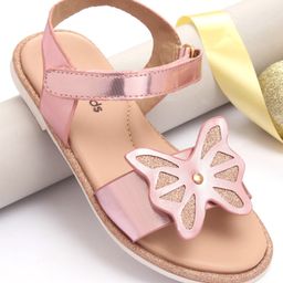 Pine Kids Velcro Closure Sandals with Butterfly Applique - Pink-image-71
