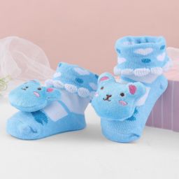 Cute Walk by Babyhug Ankle Length Sock Shoes With Bear Applique - Sky Blue-image-19
