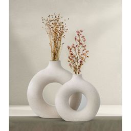 Purezento 8 & 12 Inch Donut Vase(Set of 2)- Offwhite-17