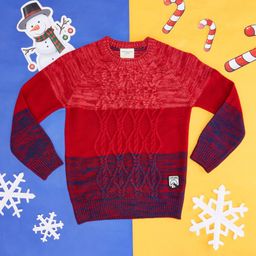 Pantaloons Junior Full Sleeves Cable Designed Colour Blocked Pullover - Red-picture-18