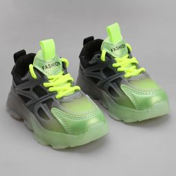 Babyoye LED Sneakers Shoes with Lace Tie Up Closure - Black & Green-picture-47