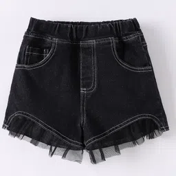 Kookie Kids  Denim Shorts with Frill Detailing Solid Colour  - Black-picture-25
