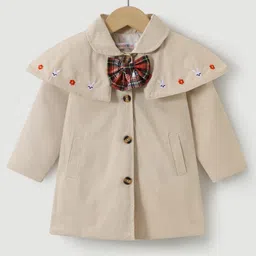 Kookie Kids Full Sleeves Front Open Collar Neck Trench Coat with Bow Applique - Beige-picture-11