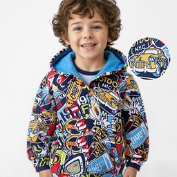 Babyhug Cotton Knit Full Sleeves Hooded Sweatjacket with Sports Theme Print - Blue-picture-18