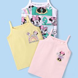 Babyhug Disney Interlock Knit Sleeveless Slips With Minnie Mouse Graphics Pack of 3 - White Yellow & Pink-image-38