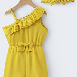 Mark & Mia Sleeveless Solid Jumpsuit With Bow Applique & Headband - Yellow-image-48