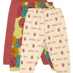 MINI KLUB Cotton Pack Of 3 Mamas Boy Text Printed & Solid Pants - Multi Colour-image-99
