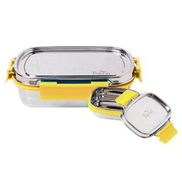 PddFalcon Lunch Mate Stainless Steel Lunch Box with 1 Small Stainless Steel Lid Container, Food Grade BPA Free, Containers with Air Tight and Leak Proof Lids, Clip Lock, Compact Sleek Tiffin Box - 930ml Yellow-picture-3