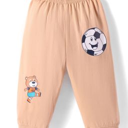 Tango Single Jersey Knit Full Length Lounge Pant with Sport Theme Print - Tan-16