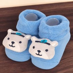 Yellow Bee Cotton Bear 3D Applique Detailed Socks - Light Blue-image-57