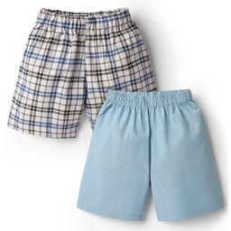 Rikidoos Cotton Pack Of 2 Checked & Solid Boxers - White & Sky Blue-picture-6
