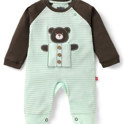 Mini Taurus Interlock Knit Full Raglan Sleeves Romper with Stripes & Teddy Applique - Mint-image-90
