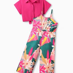 OLLINGTON ST. Poplin Woven Half Sleeves Top & Printed Jumpsuit -Dark Pink & Multicolor-image-8