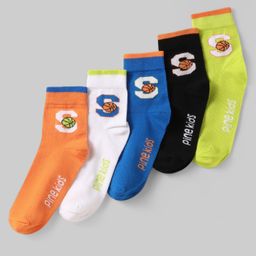 Pine Kids Knit Ankle Length Silvadur Antimicrobial Socks with Basketball Design Pack of 5 - Multicolor-image-86