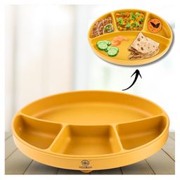 ZoZoBaa Silicone Plate for Babies Toddlers & Kids |Suction Base Divided Portion BPA-Free, Non-Slip, Microwave & Dishwasher Safe | Plate for Baby, Mango Yellow-15