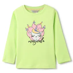Tales & Stories Cotton Knit Full Sleeves Unicorn & Magical Text Printed Tee - Neon Green-picture-40