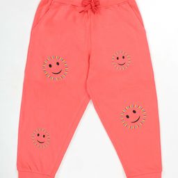 Kiddopanti Cotton Knit Smileys Printed Track Pant - Coral-picture-12