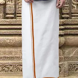 WHITE HEART Men Pure Cotton Single Layer Dhoti with Coloured Border-picture-10