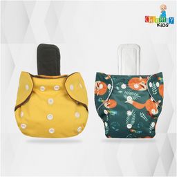 Chinmay Kids Printed Diapers Pack of 2 | Size Adjustable Baby Cloth Button Diaper - Washable/Reusable Nappies for Infants & Toddlers With Insert image 2