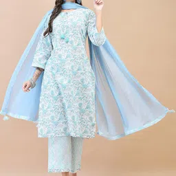 Shree Floral Printed Pure Cotton Tie-Up Neck Straight Kurta With Trousers & Dupatta-picture-14