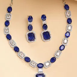 KARATCART Silver-Plated Square Shape Cubic Zirconia Stone Studded Jewellery Set image 1