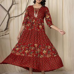 VEDANA Women Cotton Floral Printed Fit & Flare Dress-image-31