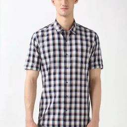Peter England Navy Slim Fit Checks Shirt-picture-39