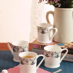 Femora Indian Ceramic Floral Border Microwave Safe Tea Cups (210 ml) - Set of 6-43