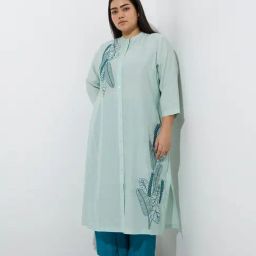 Diza by Westside Aqua Botanical Printed A-Line Kurta-picture-20