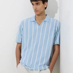 WES Casuals by Westside Blue Relaxed-Fit Cotton-Blend Polo T-Shirt-picture-13