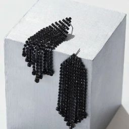 Accessorize London Black Waterfall Gem Earrings-48