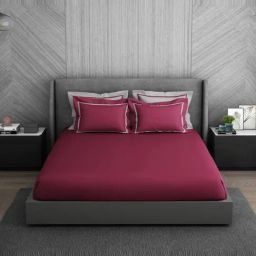Spaces Solid Violet 350 TC Cotton King Bed Sheet with 4 Pillow Covers-19