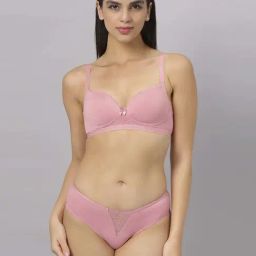 Soie Pink Plain Bra Panty Set-20