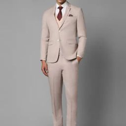 Louis Philippe Beige Slim Fit Texture Three Piece Suit-image-15