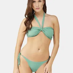 Secrets By ZeroKaata Sage Green Plain Swimwear Bra Panty Set-image-82