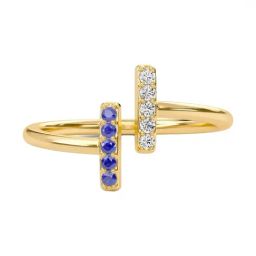 SHINE ETERNAL Lab Grown Diamond 18k (750) Yellow Gold Linear Sapphire Open Ring for Women-picture-23