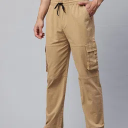 POSHAX Men Mid-Rise Cotton Cargo Trousers-image-26