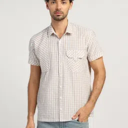 Lela Beige Regular Fit Checks Shirt-image-42