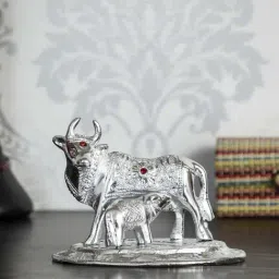 eCraftIndia Premium White Metal Decorative Kamdhenu Cow with Calf Figurine-27