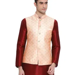 Sanwara Peach Printed Nehru Jacket-picture-9