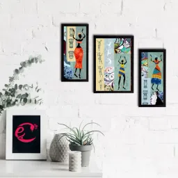 eCraftIndia Set of 3 Tribal Theme Satin Matt Textured UV Art Painting-25