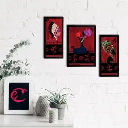eCraftIndia Set of 3 Tribal Theme Satin Matt Textured UV Art Painting-35