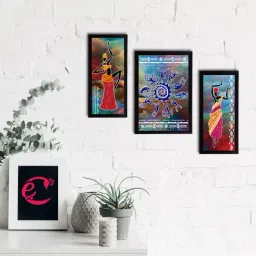 eCraftIndia Set of 3 Tribal Theme Satin Matt Textured UV Art Painting-41