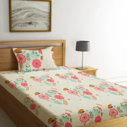 Klotthe Floral Multicolor 210 TC Cotton Blend Single Bedsheet with 1 Pillow Cover-image-37